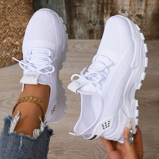 Large size Women's white shoes, summer mesh lace sneakers, comfortable low-top running shoes, travel and vacation leisure