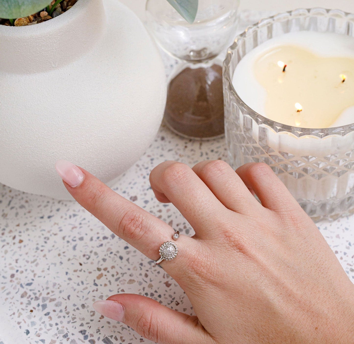 925 SS Silver Sunflower Spinner Worry Ring