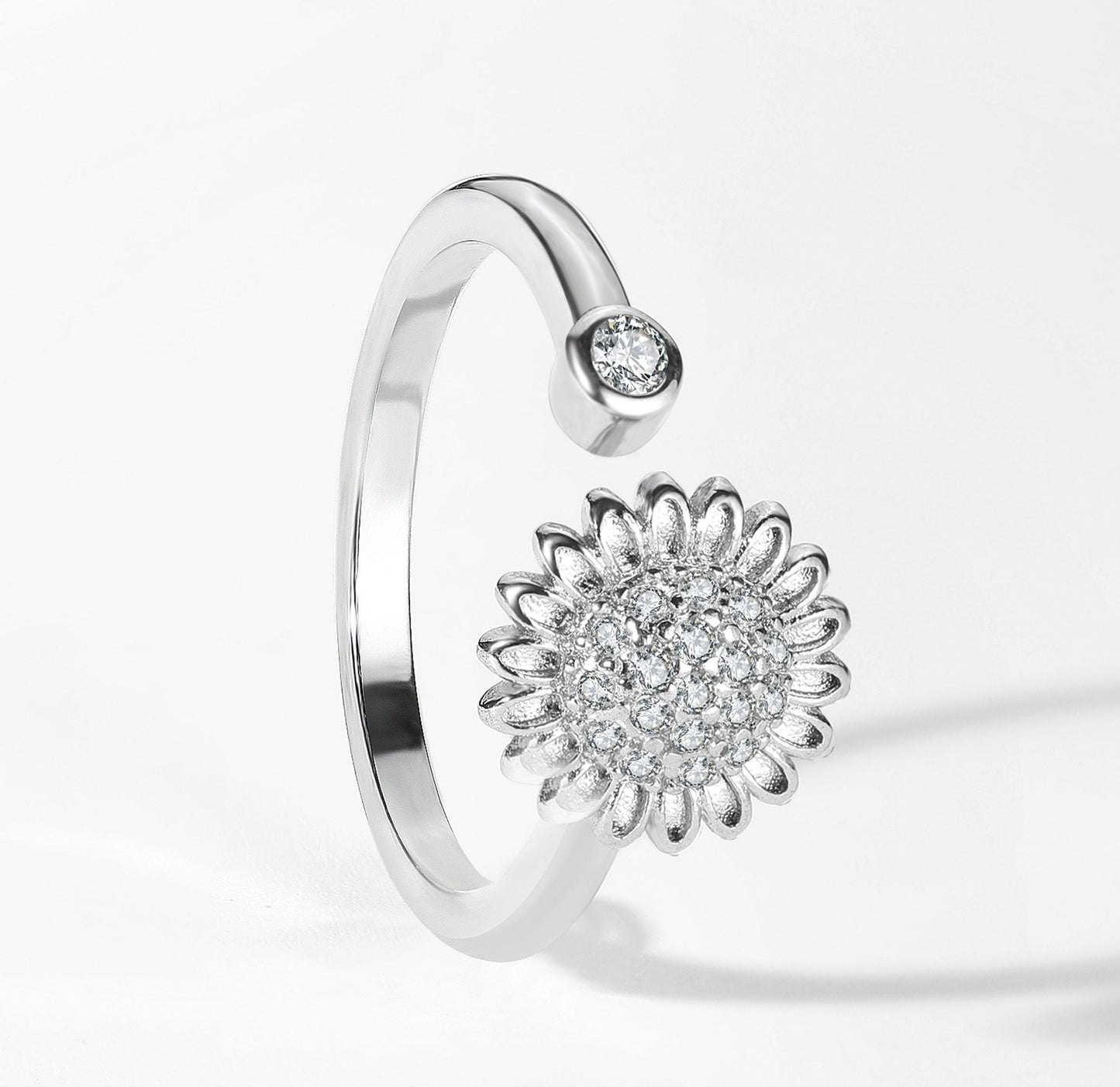 925 SS Silver Sunflower Spinner Worry Ring